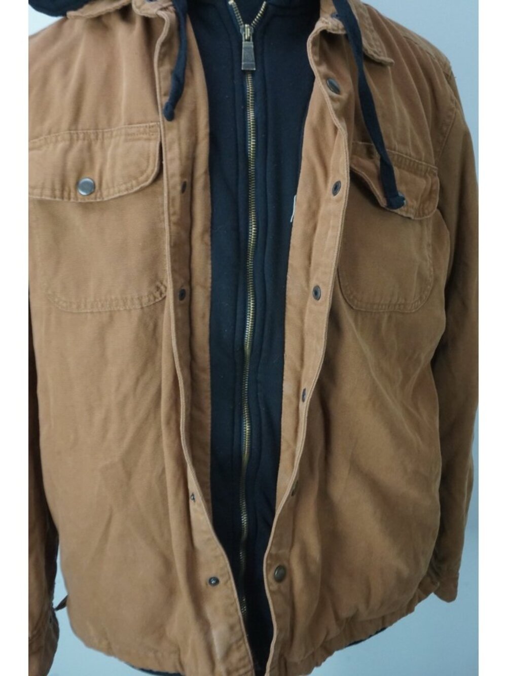 Cloudveil Brown Canvas Sewn in Hooded Lined JAcket Coat Sz L - Picture 5 of 8